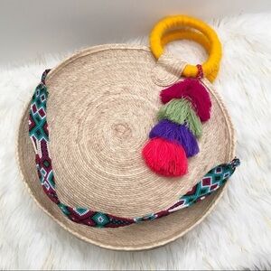 Boho Circle Straw Bag with Handwoven Strap